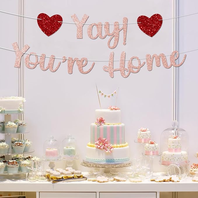 Rose Gold Glitter Welcome Home Banner, Yay! You're Home Banner - Image 6