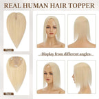 Rich Choices Hair Topper for Women Real Human Hair 100% Human Remy Toppers NO Bangs Hairs Toppers for Women with Thinning Hairs Clip in Hairpiece 4"x4.7"Lace Base 18 Inch #613 Bleach Blonde