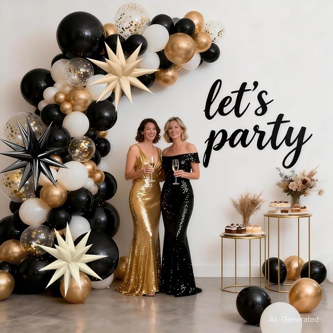 Black White Gold Balloons Arch Kit, Exploding Star, Party Decor | Black Beige - Image 7