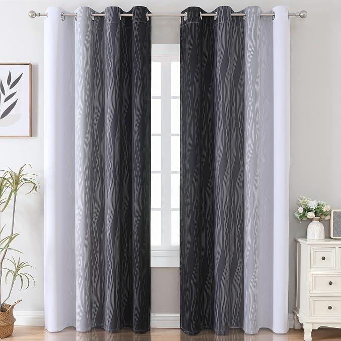 Ombre Blackout Curtains 102 Inches Long 2 Panels Set, Full Room Darkening - Image 2