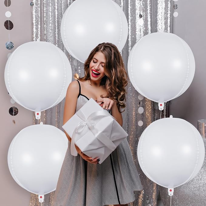 Metallic White Balloons, 22 Inch Large Sphere Round Balloons - Image 4