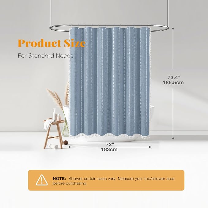 Blue Boho Farmhouse Linen Heavy Duty Cloth Shower Curtain Set, 72x72 | 330GSM - Image 7