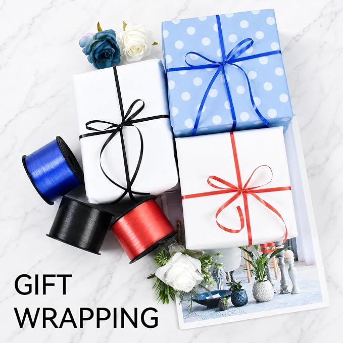 TONIFUL Red Black and Blue Curling Ribbon Balloon String Gift Wrapping | 300 - Image 3