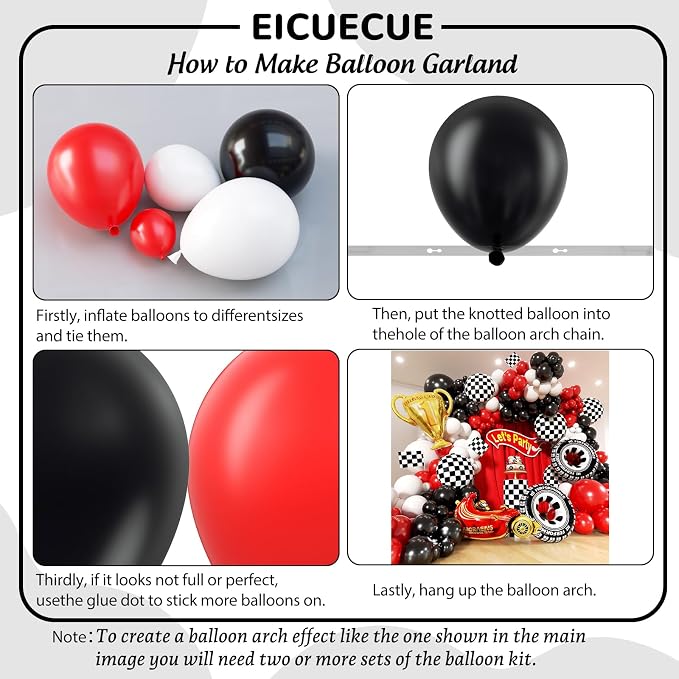 Race Car Balloons Arch Kit -Trophy, Wheels and Red Black White Balloon Garland - Image 3