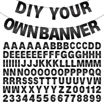 DIY Banner Kit with Letters Bright Black Customizable Birthday Banners by mifengda