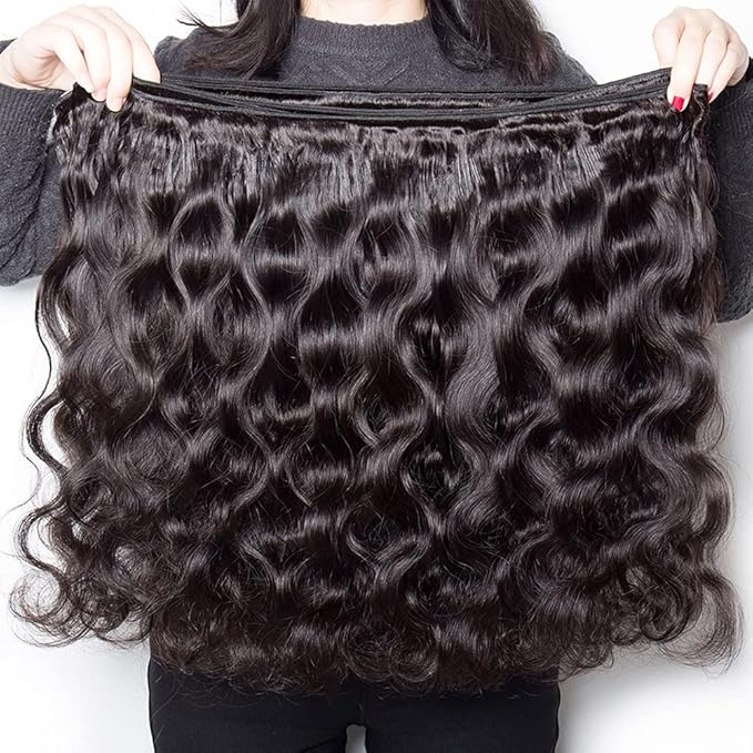 Color 1B Bundles Human Hair Natural Black Body Wave Bundles Double Weft Color 1B Body Wave Hair Weave 16 Inch Brazilian Unprocessed Virgin Remy Hair Extensions