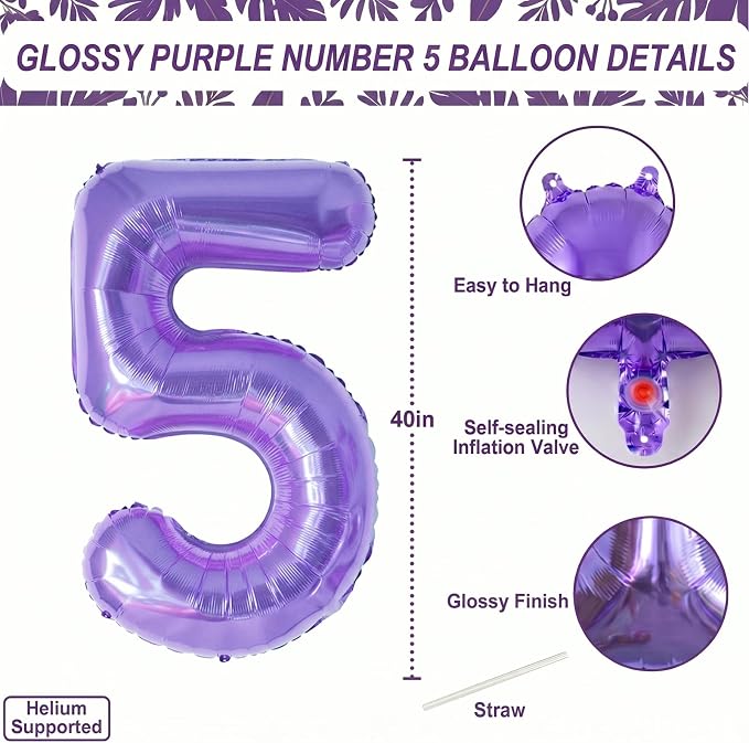 Purple Number 15 Balloon 40 Inch, Large Metallic Lavender Mylar Foil 15 Balloons - Image 4