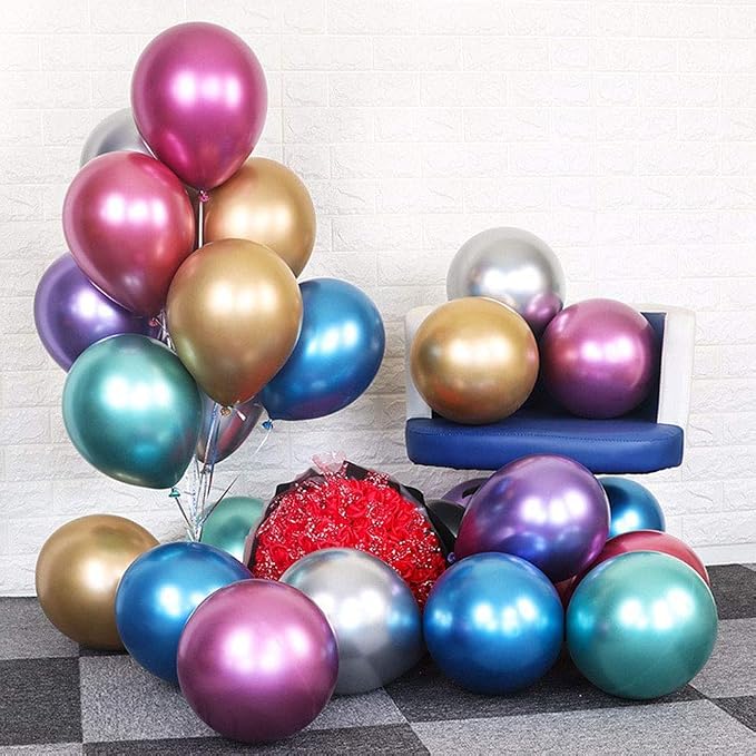 Metallic Balloons 12 inch, Colorful Chrome Shiny Party Balloons | Latex Globos - Image 3