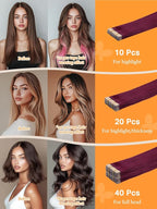 DOORES Human Hair Extensions Tape in, 26 Inch 60g 20pcs, Burgundy Tape in Extensions Human Hair Silky Straight Skin Weft Natural Hair Extensions Remy Hair