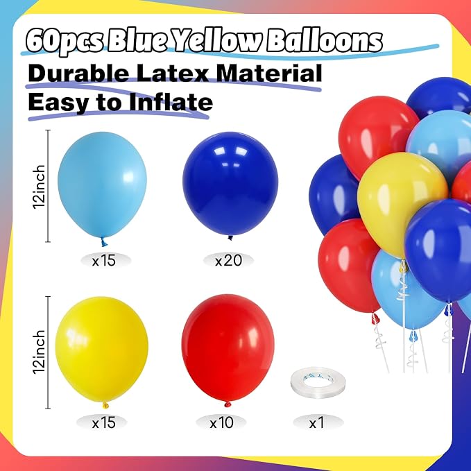 Blue Red Yellow Balloons Royal Blue Yellow Red Balloons - Image 4
