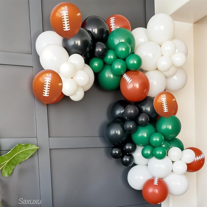 Football Balloon Arch Kit, Football Print Balloon Dark Green Brown White - Image 4