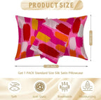 Silk Pillow Case for Hair and Skin Abstract Retro Pink Orange Brush Standard Size Silk Pillow Case with Zipper Super Soft Pillow Covers for Women Bed Sleeping, 20x26 Inches
