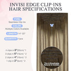 DOORES Invisi Edge Clip in Hair Extensions 14 inch 120g 7pcs, Virgin Real Human Hair PU Clip in Extension Invisible Seamless Thickening Hairstyle, 3/8/613 Walnut Brown to Ash Brown and Bleach Blonde