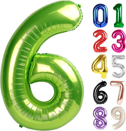 6 Balloon - Light Green Birthday Number Balloons, 40 Inch Party Decorations | by ALPHADELTAPI