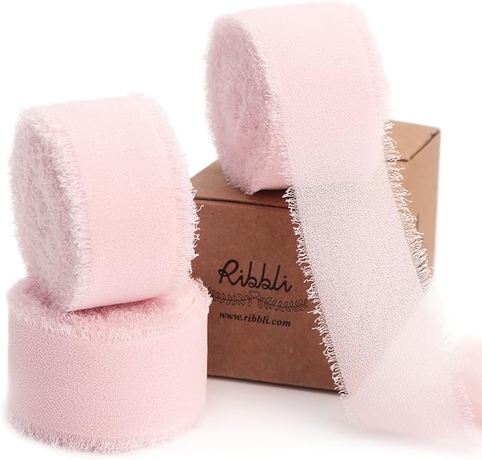 Ribbli Pale Blush Ribbon 1 Inch x 3 Rolls Total 24 Yards Light Pink Handmade by Ribbli