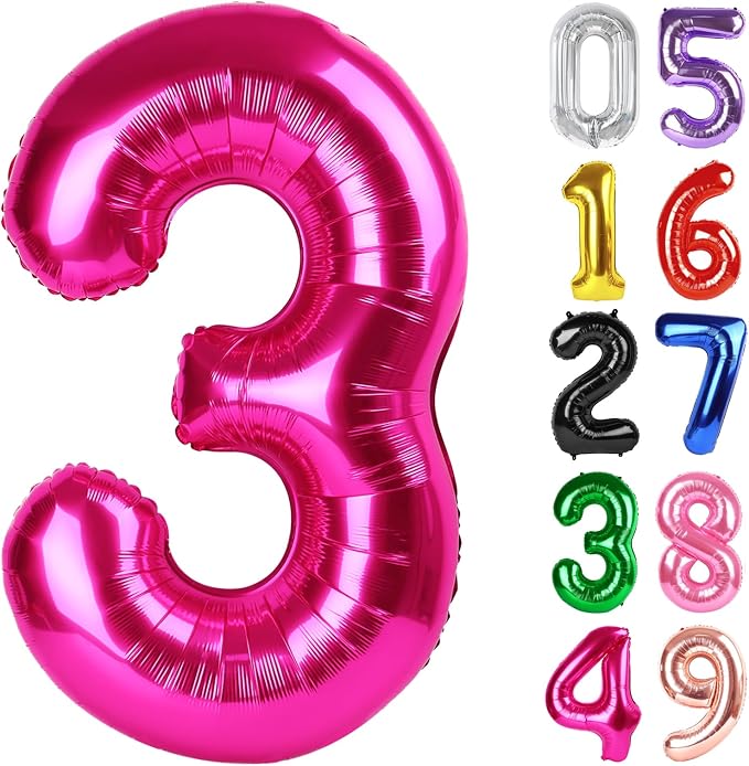 Hot Pink Number 3 Balloon 40 Inch, 3rd Birthday Decorations Men Women | Foil by IWERP