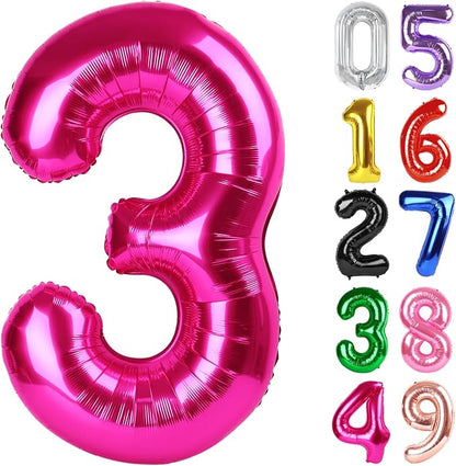 Hot Pink Number 3 Balloon 40 Inch, 3rd Birthday Decorations Men Women | Foil by IWERP