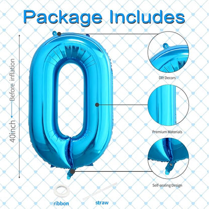 40 Inch Blue Number 0 Balloon, Giant Number Balloons, Birthday Decorations | - Image 3