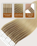 VINBAO Invisi Edge Tape in Hair Extensions Ash Blonde Highlights Blonde Balayage Injection Tape in Human Hair Extensions Natural Cheveux Humain 45g 20pcs 16inch #10/16/16