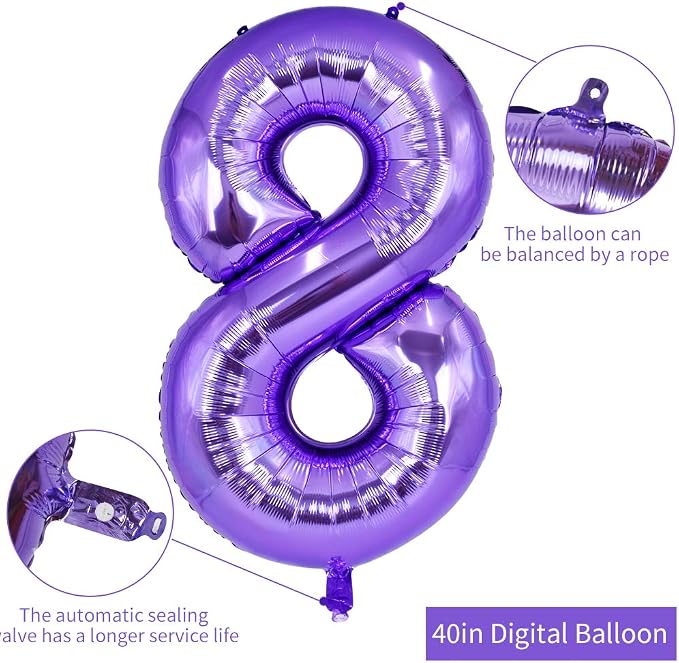 TONIFUL 40 Inch Purple Large Numbers Balloon 0-9 Birthday Party Decor, Foil - Image 2