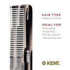 Kent 16T G Black Graphite Fine and Wide Tooth for Daily Grooming,Handmade Styling Comb for All Hair Types,Wet or Dry Hair Detangling Comb for Men and Women,Saw Cut Hand Polished,Made in England
