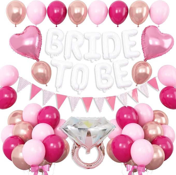 Pink White Bachelorette Party Decorations, Hot Pink Rose Gold Balloons by Dagelar