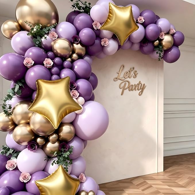 Purple and Gold Balloon Garland Arch Kit | Purple Light Purple Metallic Gold - Image 5