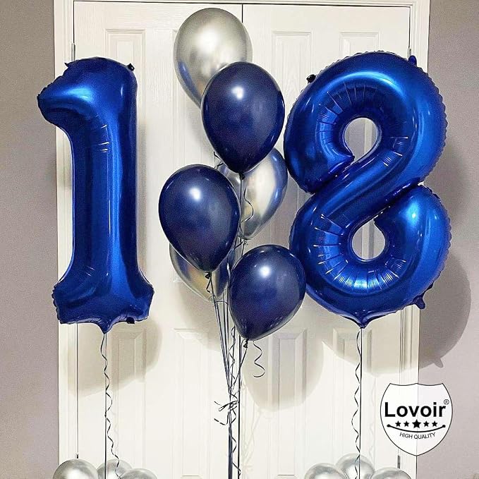 Navy Blue 18 Number Balloons, 40 Inch Giant Number 18 Balloons Foil Mylar - Image 4