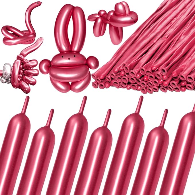 260 Metallic Red Long Balloons for Balloon Garland Thickening Skinny Latex by Kawkalsh