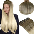 RUNATURE Balayage Clip in Hair Extensions Ombre Brown to Blonde 16 Inch 50g 3pcs Real Hair Extensions Clip in Human Hair for Thin Hair Double Weft Remy Natural Hair