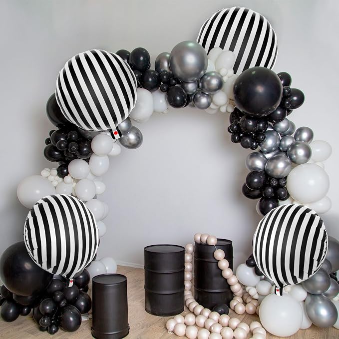 12 Pcs Black and White Striped Balloons, 18 Inch Halloween Foil Balloon - Image 3