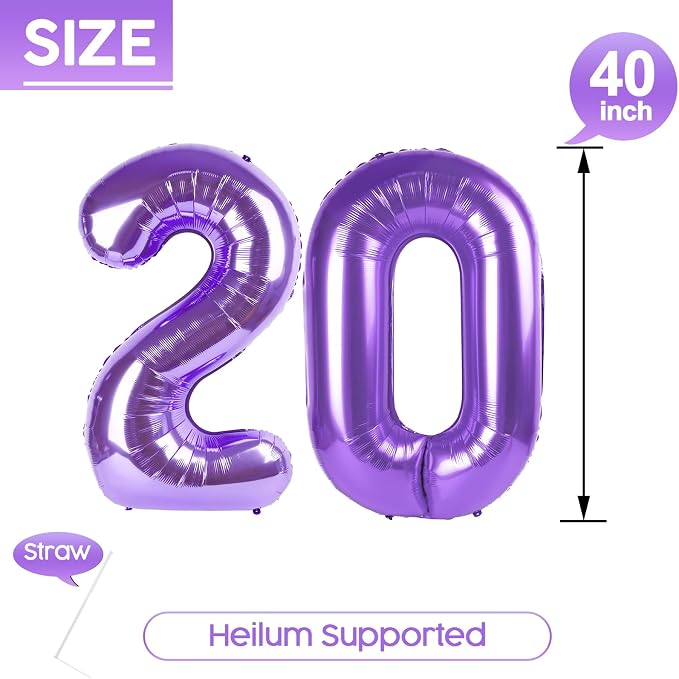 20 Balloon - Purple Birthday Number Balloons, 40 Inch Decorations Men Women | - Image 5