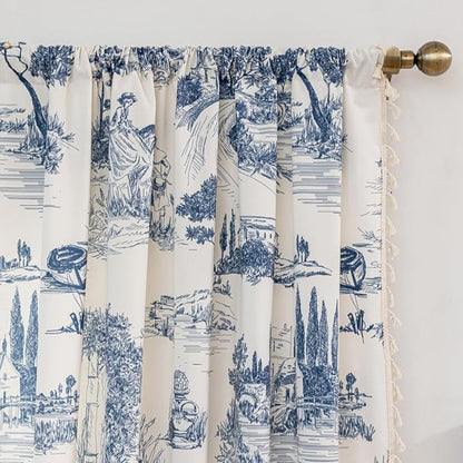 F-CHU Blue Patterned Curtains 63 Inches Long - Image 3
