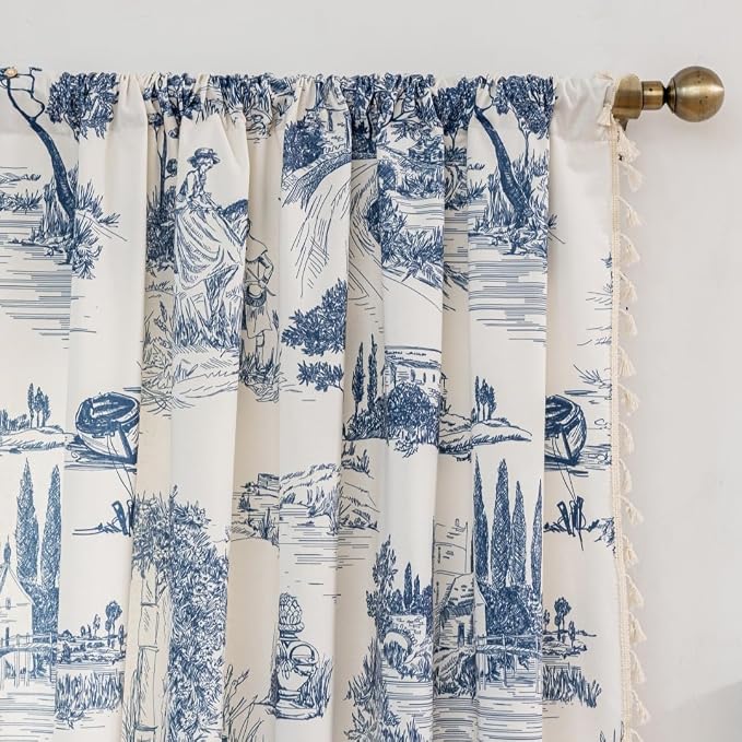 F-CHU Blue Curtains 2 Panel Set Drapes - Image 3