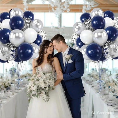 Zesliwy Navy Blue White Silver Balloons Kit, Party | Dark Blue Silver - Image 5