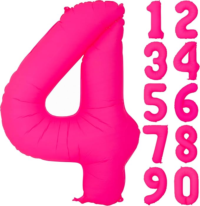 40IN Fluorescent Pink Number 4 Balloons Glow In The Dark Pink Balloon | by YOIOZAIZAI