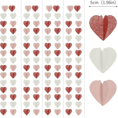 Rose-Gold Pink White Galentines-Decorations Heart Garland - 39Ft 3D Valentines - Image 2