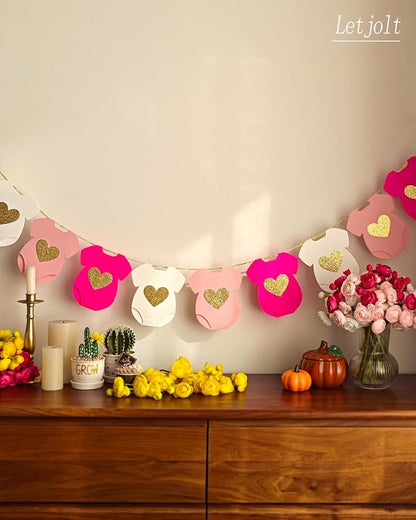 Letjolt Pink Baby Shower Girls Garland Gender Reveal Banner 9 Flags | - Image 2