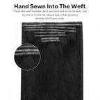 Injected Clip in Hair Extensions Real Human Hair Invisible Hand-Tied Weft Hair Extensions Clip in Human Hair Straight Seamless Clip ins for Women 8Pcs 120g 24inch #1B Natural Black