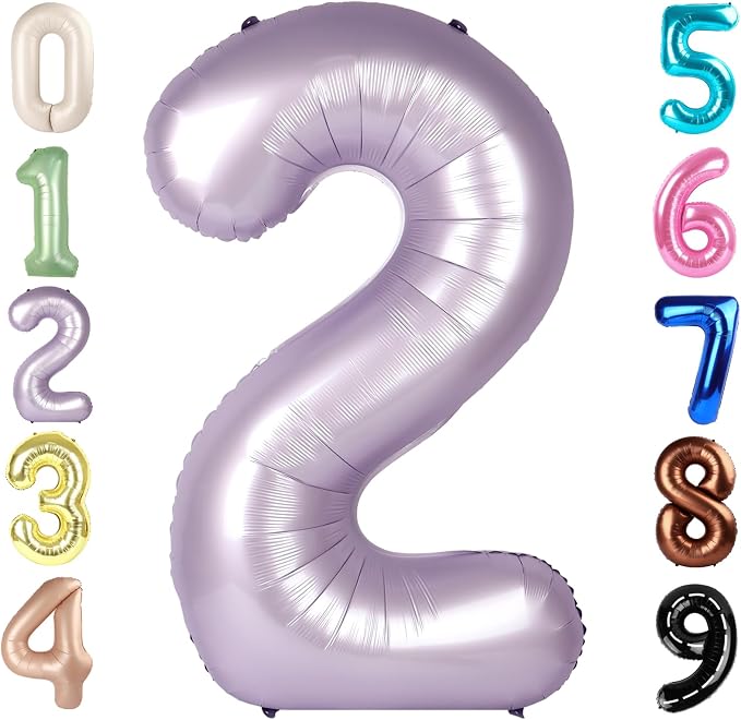 Number 2 Balloons 40 Inch for 2nd 22 Birthday Decorations, Cream Purple | Jumbo by Mluchee