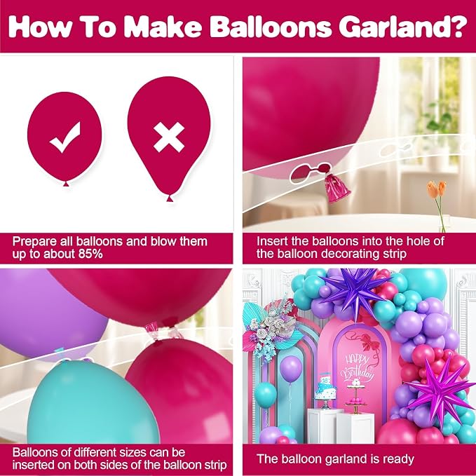 Hot Pink and Teal Blue Balloon Arch Garland Kit - Image 3