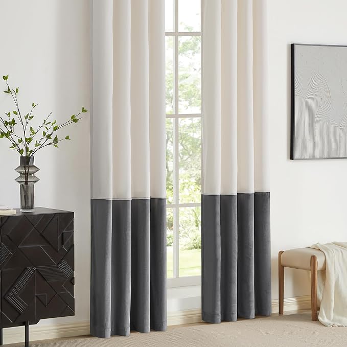 BULBUL Cream Ivory Gray 90 inches Velvet Curtains - Image 4