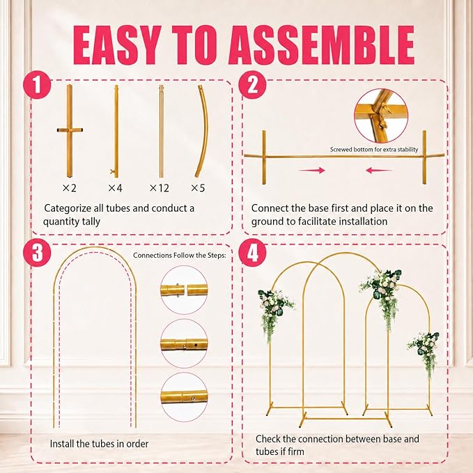2 Pack Arch Backdrop Stand, Balloon Arch Stand | Metal Background Arch Stand - Image 5