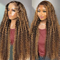 Highlight Ombre 13x6 Lace Front Wig Human Hair 210 Density 18 Inch Deep Wave Honey Blonde Glueless HD Transparent Lace Frontal Wigs for Women
