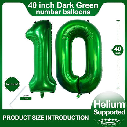 Number 10 Dark Green Balloons 40 Inch Giant Green 10 Numer Foil Helium Balloons - Image 2