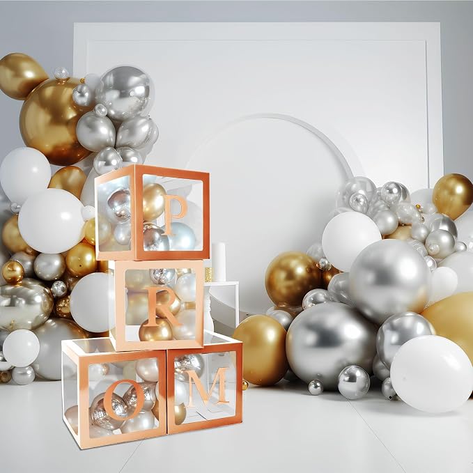 4 Pcs Prom Boxes with Letters 11.8 x 11.8 x 11.8 Inch Clear Balloon Boxes - Image 6