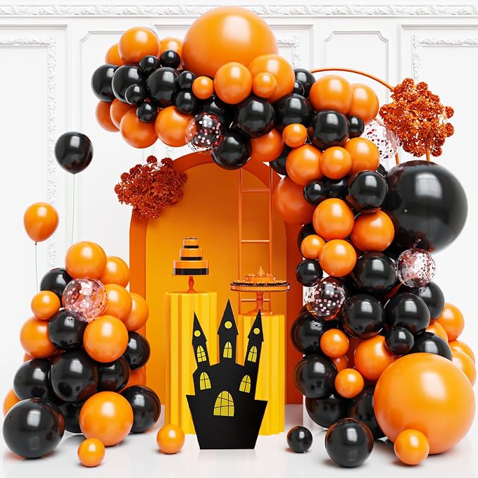 Orange and Black Balloons Arch Kit, Different Sizes Orange Balloons by FQZYLCH