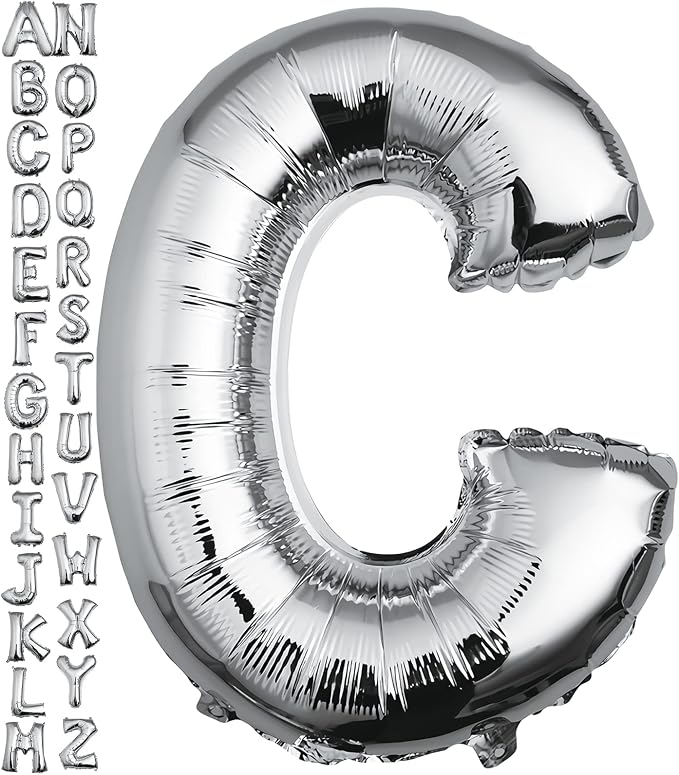 40 inch Silver Letter C Balloon, Big Size Alphabet Foil Mylar Helium Balloons by VHUWE