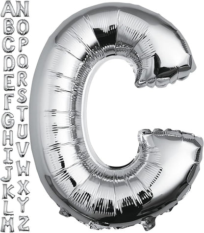 40 inch Silver Letter C Balloon, Big Size Alphabet Foil Mylar Helium Balloons by VHUWE