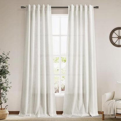 Cream Linen Curtains Back Tab Sheer Curtains 90 Inches Long by Nanspring
